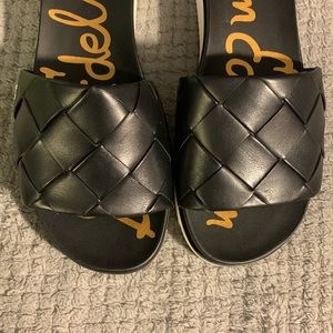 Sam Edelman Woven Leather Slides 7.5M Black NEW